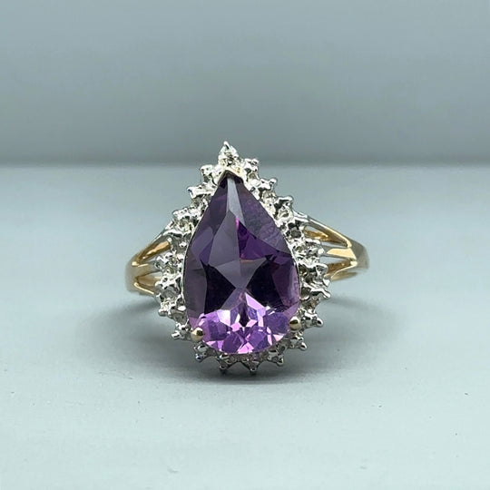 9ct Yellow Gold Single Stone Amethyst Ring - Size P