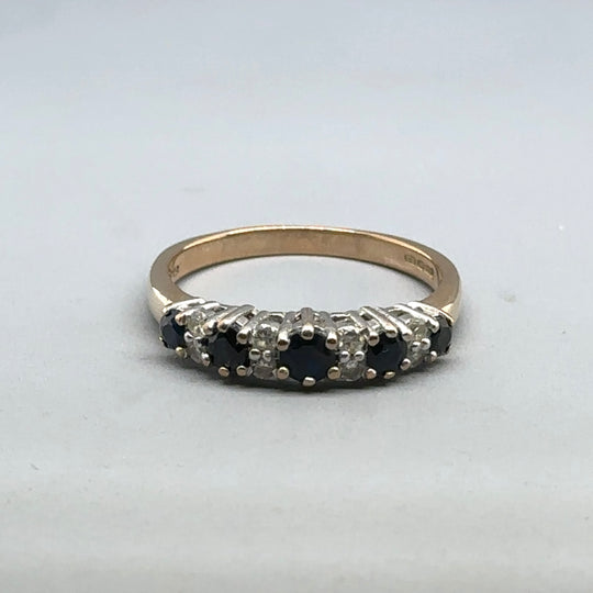 9ct Yellow Gold Sapphire and Diamond Ring (c. 0.15ct) - Size N