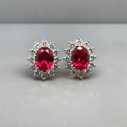 9ct Yellow Gold Lab Grown Diamond and Ruby Cluster Stud Earrings (c. 0.95ct) (NEW!)