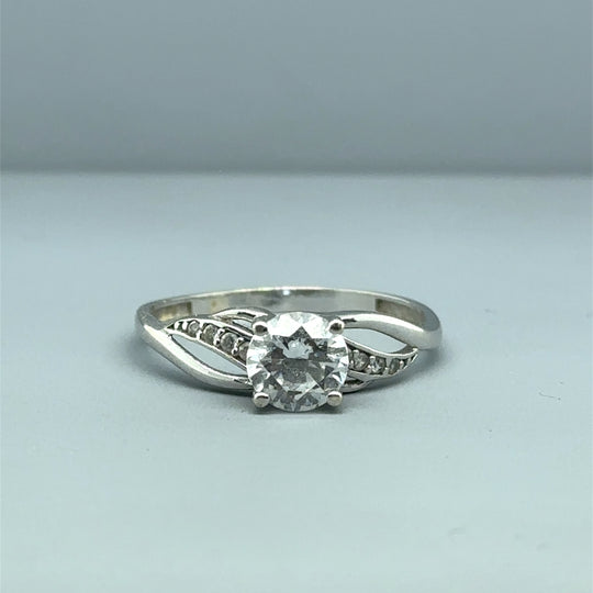 9ct White Gold Cubic Zirconia Ring - Size R
