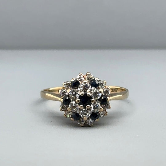 9ct Yellow Gold Cubic Zirconia Cluster Ring - Size Q