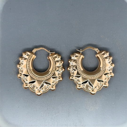9ct Yellow Gold Spikey Creole Hoop Earrings (NEW!)