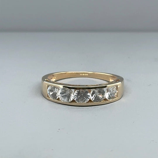 9ct Yellow Gold Five Stone Cubic Zirconia Ring - Size P