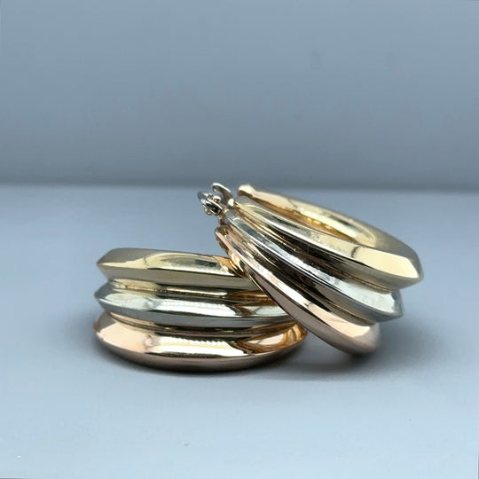 9ct Tri-Colour Hoop Earrings