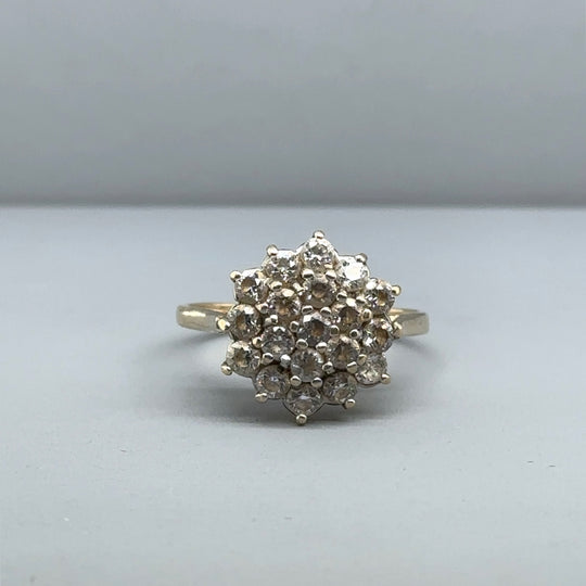 9ct Yellow Gold Cubic Zirconia Cluster Ring - Size N 1/2