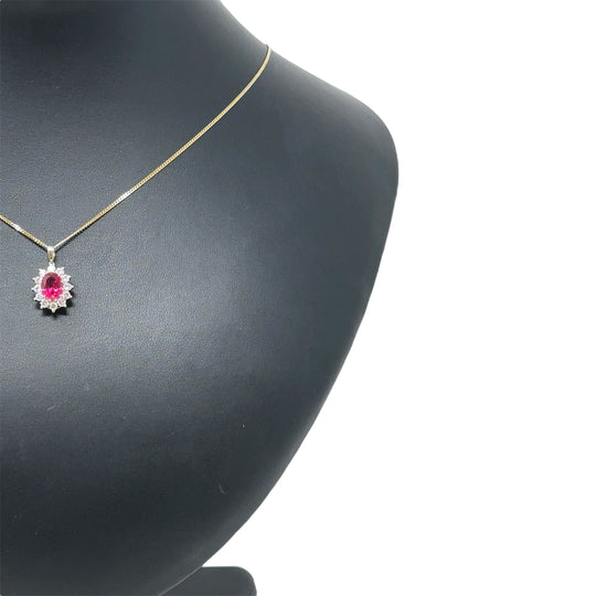 9ct Yellow Gold Lab Grown Diamond and Ruby Cluster Pendant and Fine Chain (c. 0.47ct) (19") (NEW!)