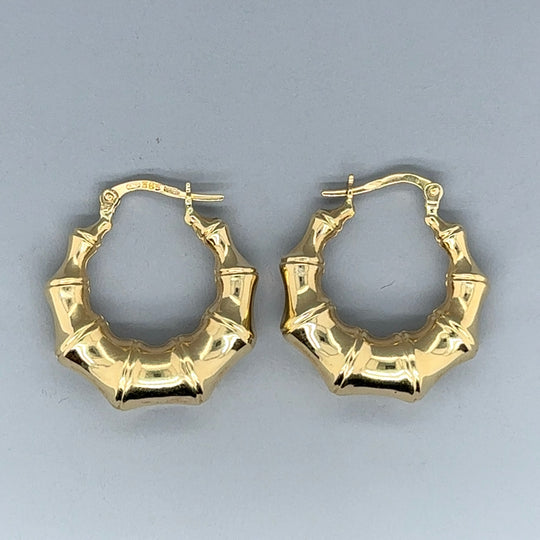 14ct Yellow Gold Bamboo Hoop Earrings (NEW!)