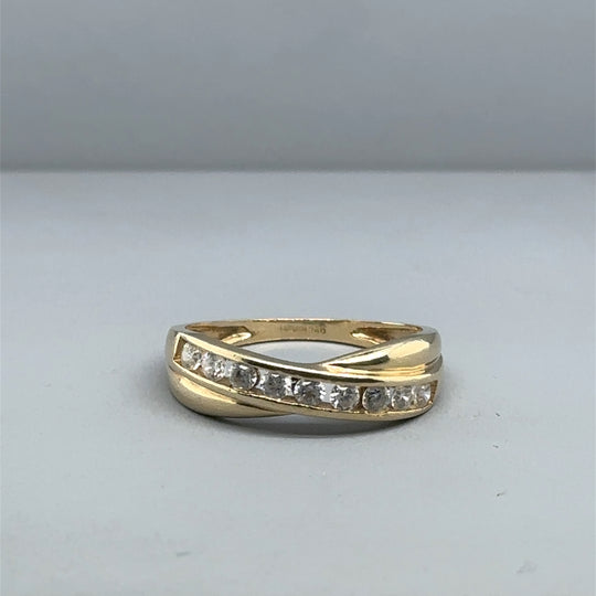 14ct Yellow Gold Fancy Cubic Zirconia Ring - Size P 1/2