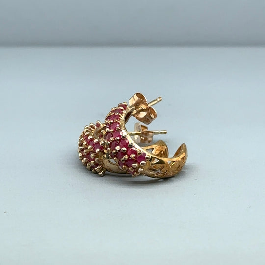 9ct Yellow Gold Ruby Set Half Hoop Earrings