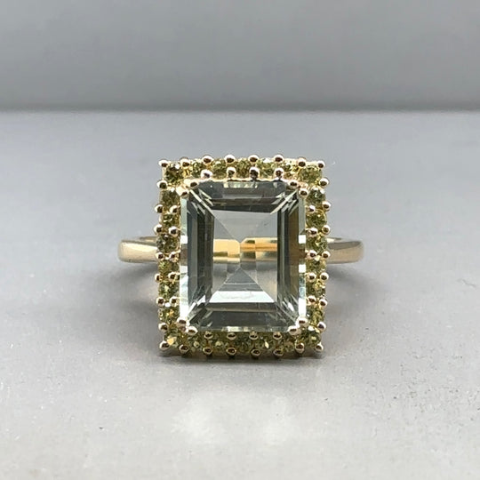 9ct Yellow Gold Green Amethyst Ring - Size M 1/2