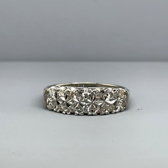 18ct White Gold Two Row Diamond Ring (c. 0.40 - 0.45ct)  - Size P 1/2