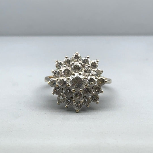 9ct Yellow Gold Cubic Zirconia Cluster Ring - Size N 1/2