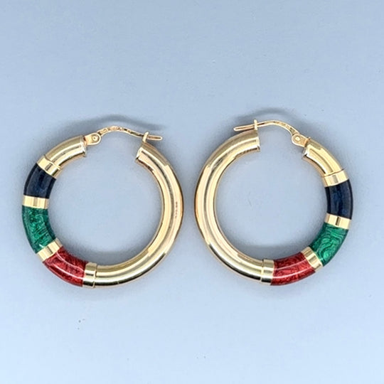 9ct Yellow Gold Colour Inlay Hoop Earrings