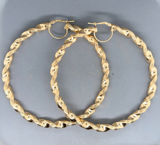 9ct Yellow Gold Large Twist Hoop Earrings (NEW!)