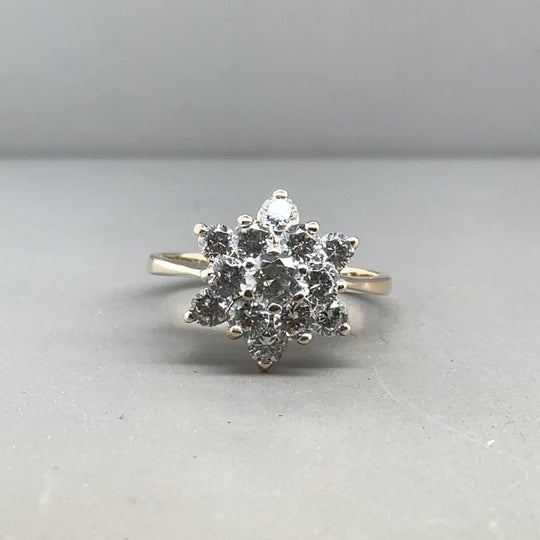 9ct Yellow Gold Cubic Zirconia Cluster Ring - Size Q