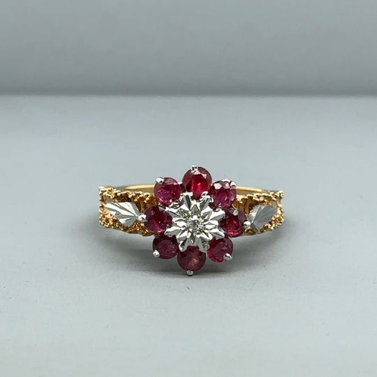 9ct Yellow Gold Diamond and Topaz Cluster Ring - Size M 1/2
