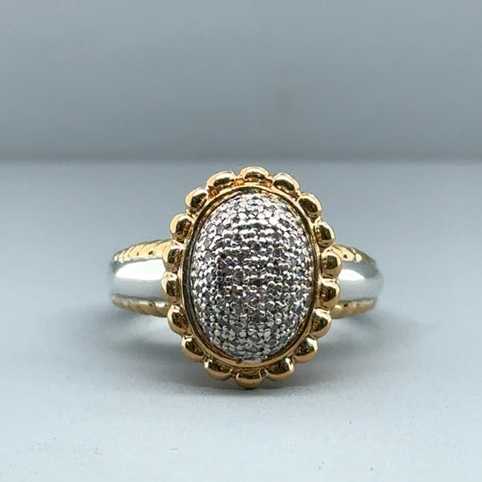 Sterling Silver Bi-Colour Diamond Set Ring (c. 0.15 - 0.20ct) - Size N 1/2