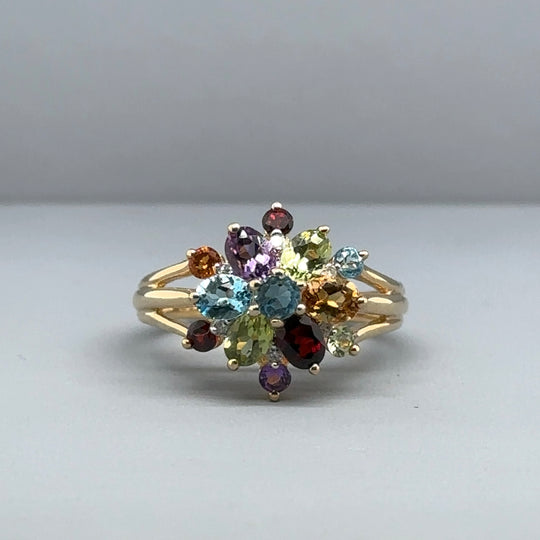 9ct Yellow Gold Multi-Gem Ring - Size L