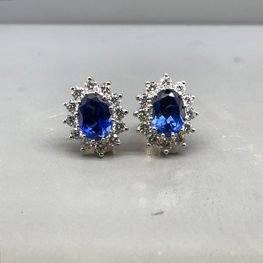 9ct Yellow Gold Lab Grown Diamond and Sapphire Cluster Stud Earrings (c. 0.95ct) (NEW!)