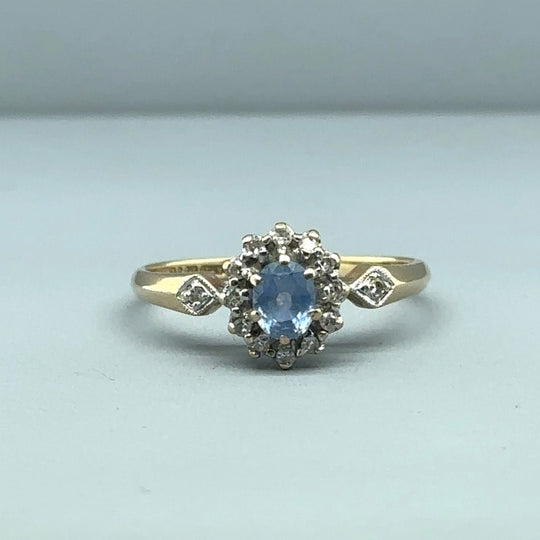 9ct Yellow Gold Topaz and Diamond Ring - Size N 1/2