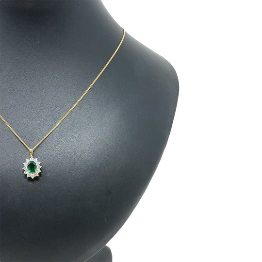 9ct Yellow Gold Lab Grown Diamond and Emerald Cluster Pendant and Fine Chain (c. 0.47ct) (19") (NEW!)