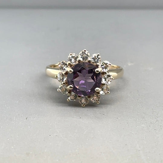 9ct Yellow Gold Amethyst and Spinel Ring - Size N