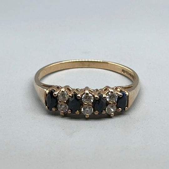 9ct Yellow Gold Blue and White Cubic Zirconia Ring - Size P