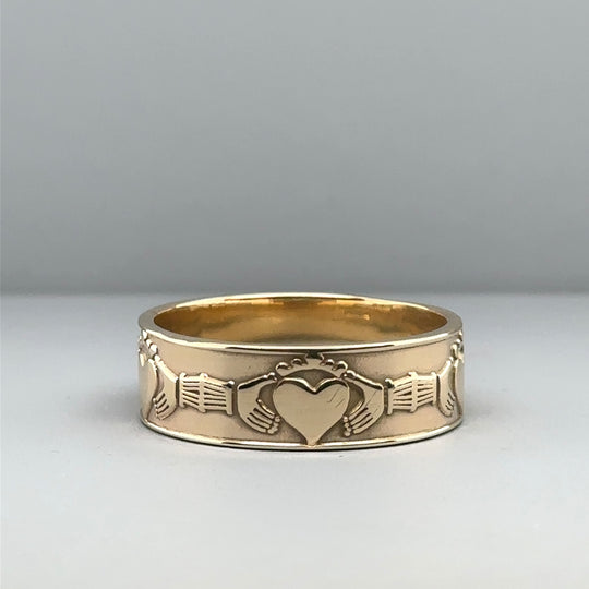 9ct Yellow Gold Claddagh Band Ring - Size U 1/2