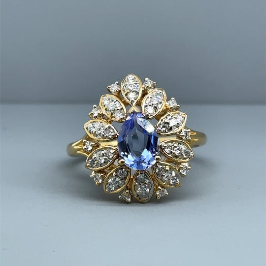 18ct Yellow Gold Diamond and Tourmaline Ring (c. 0.45 - 0.50ct) - Size S