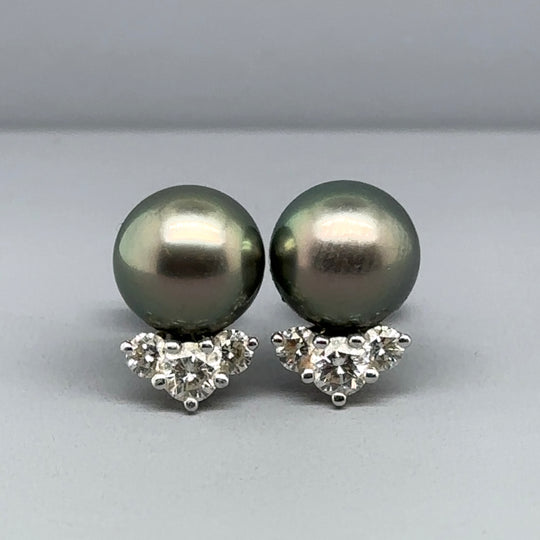 18ct White Gold Diamond and Pearl Earrings (c. 0.50ct)