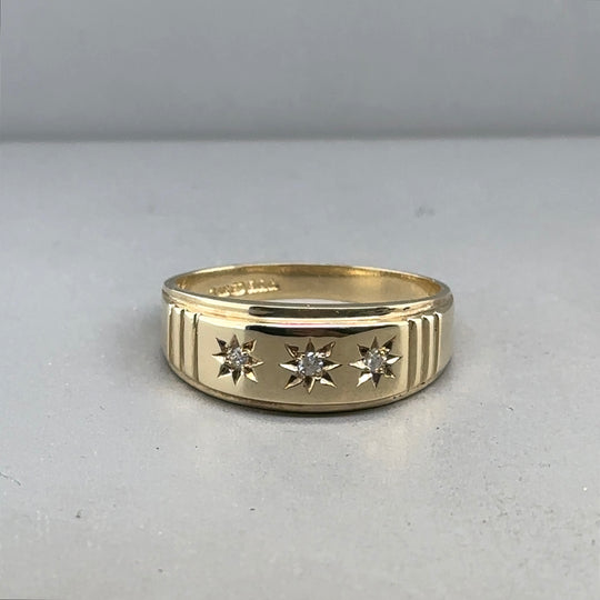 9ct Yellow Gold Three Stone Moissanite Ring - Size U 1/2
