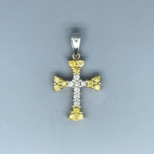 18ct White Gold White and Yellow Diamond Cross Pendant (c. 0.25 - 0.30ct)