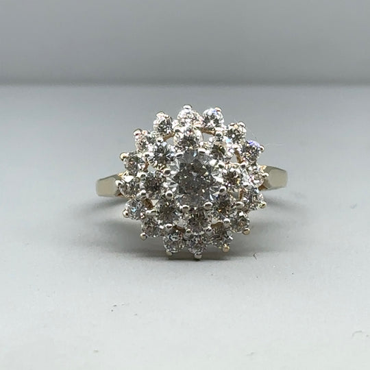 9ct Yellow Gold Cubic Zirconia Cluster Ring - Size L