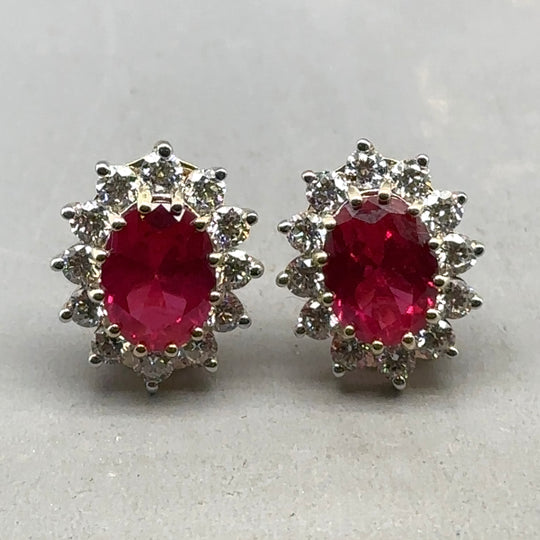 9ct Yellow Gold Lab Grown Diamond and Ruby Cluster Stud Earrings (c. 0.95ct) (NEW!)