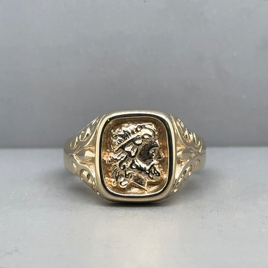 9ct Yellow Gold Greek Themed Ring - Size U 1/2