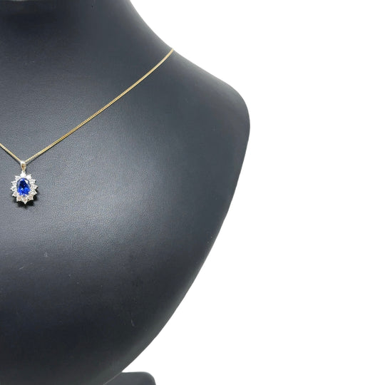 9ct Yellow Gold Lab Grown Diamond and Sapphire Cluster Pendant and Fine Chain (c. 0.47ct) (19") (NEW!)