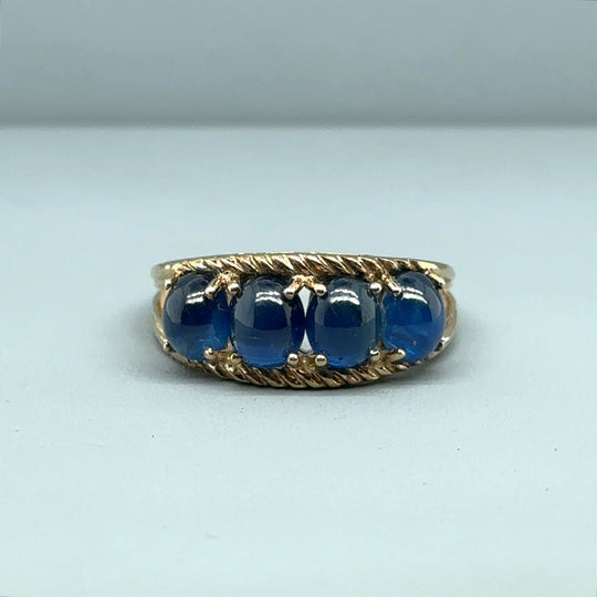 9ct Yellow Gold Cabachon Blue Topaz Ring - Size P 1/2