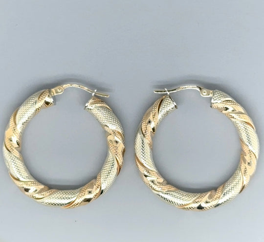 9ct Bi-Colour Twist Hoop Earrings