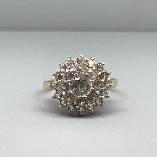 9ct Yellow Gold Cubic Zirconia Cluster Ring - Size M