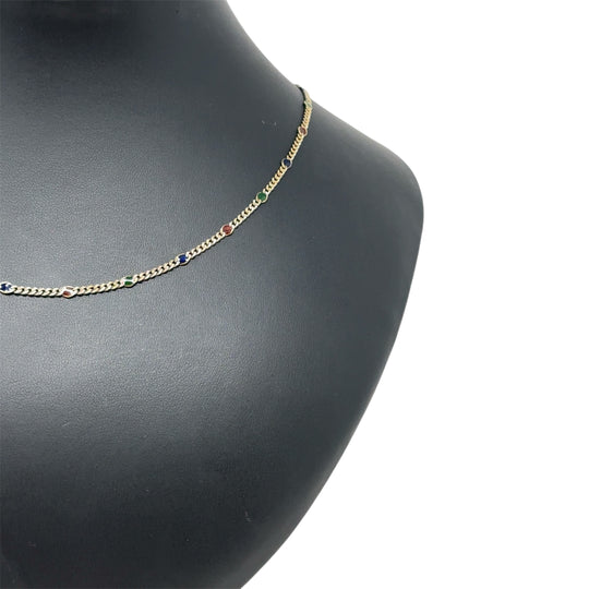 9ct Yellow Gold Fine Curb Synthetic Stone Set Chain (18")