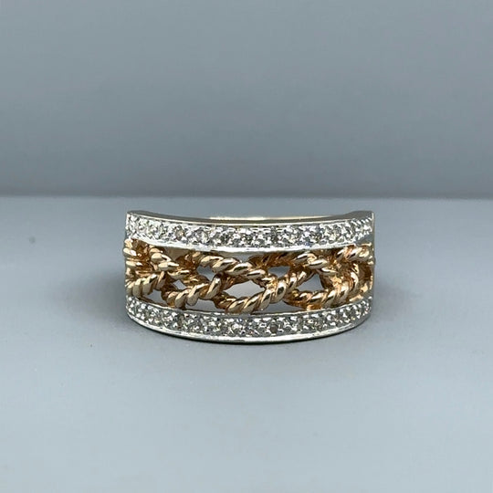 9ct Yellow Gold Diamond Fancy Detailed Ring (c. 0.15ct) - Size N