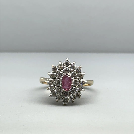 9ct Yellow Gold Pink Topaz and Cubic Zirconia Ring - Size L
