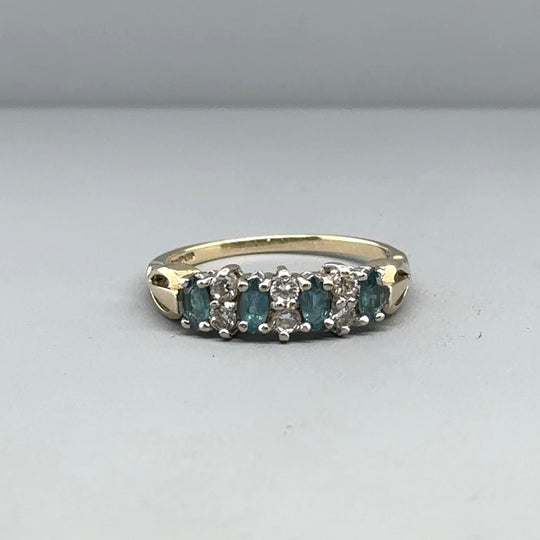 9ct Yellow Gold Blue and White Cubic Zirconia Ring - Size L 1/2