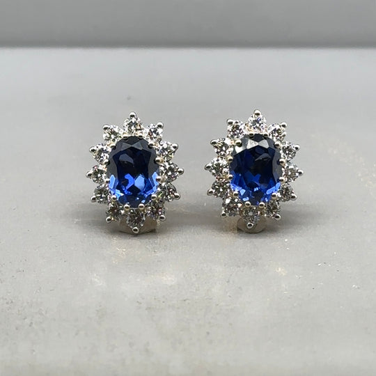 9ct Yellow Gold Lab Grown Diamond and Sapphire Cluster Stud Earrings (c. 0.95ct) (NEW!)