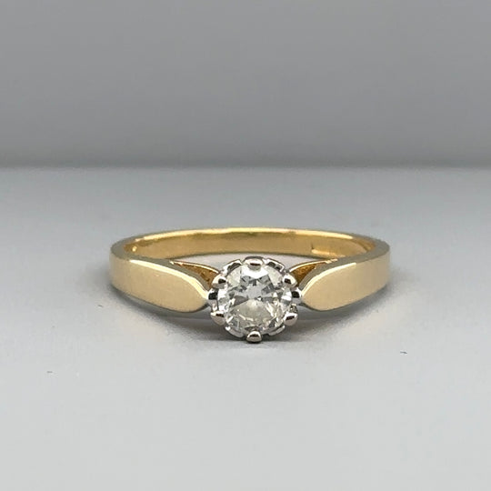 18ct Yellow Gold Single Stone Diamond Ring (C. 0.45 - 0.50ct) - Size O 1/2