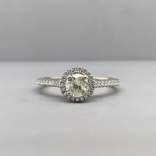 18ct White Gold Diamond Halo Ring - Size N