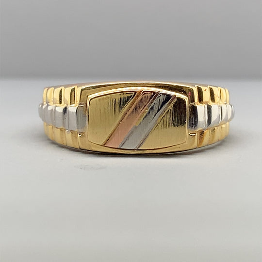 14ct Tri-Colour Signet Ring - Size Y