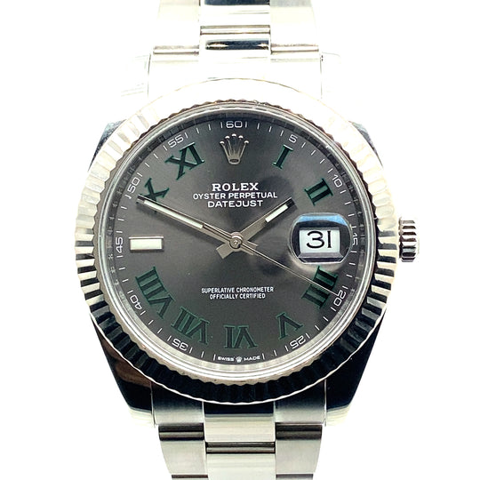 Pre-Owned Stainless Steel Wimbledon Datejust Rolex (Gents)