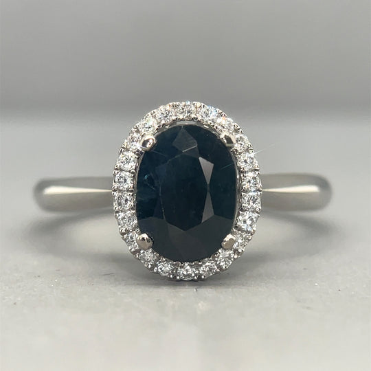 18ct White Gold Diamond and Sapphire Cluster Ring (c. 0.22ct) - Size O (NEW!)