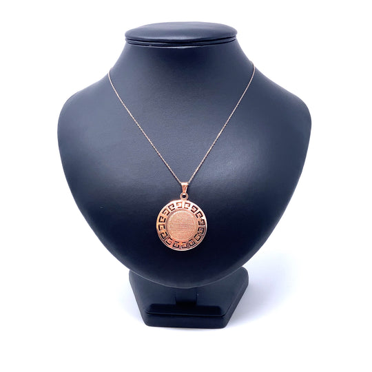 Sterling Silver Rose Coloured Greek Key Pendant and Chain (20") (NEW!)
